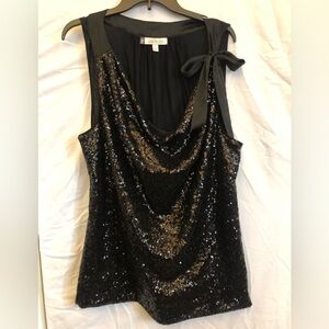 2X Jennifer Lopez Black Sequin Drape Neck Camisole with Shoulder Tie
